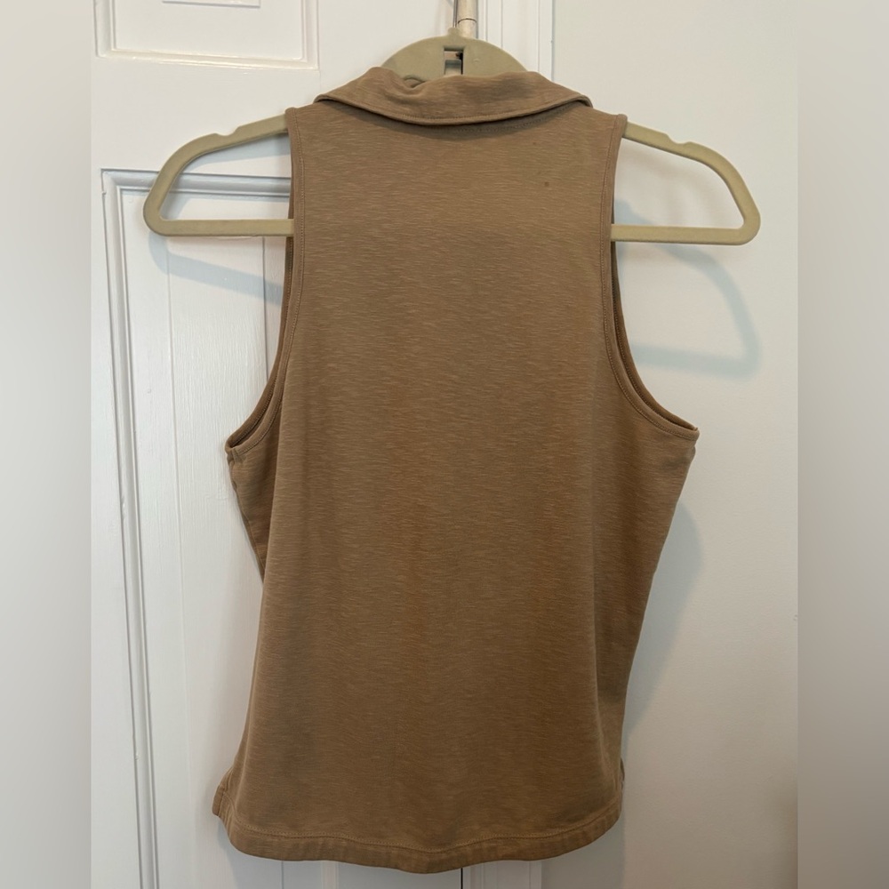Banana Republic Beige Sleeveless Polo Top XS Ribbed Knit Button Front Summer - Picture 6 of 11